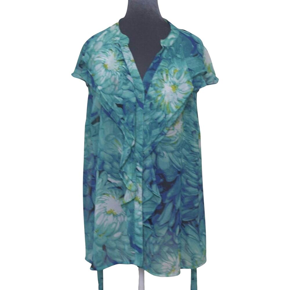 Fairycore Sheer Floral Ruffle Belted Blouse 1X Flowy Feminine Matching Belt - Picture 4 of 12